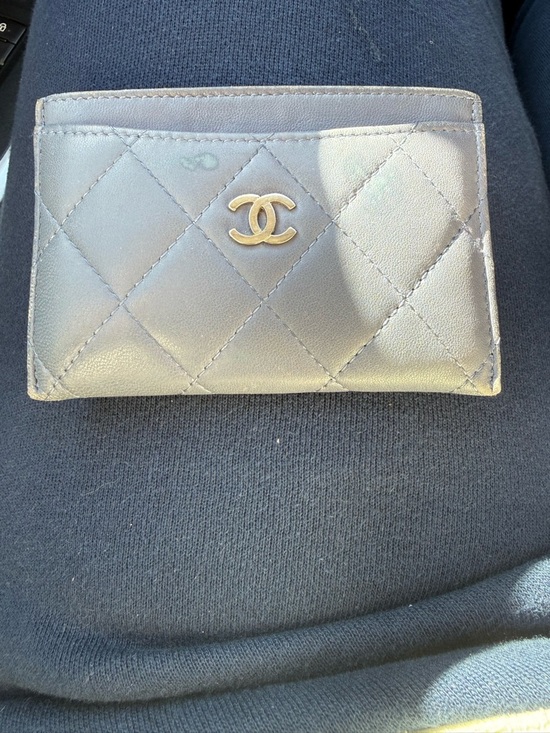 CHANEL Handbags - CHANEL Quilted Card Holder in Metallic Gray with Gold CC